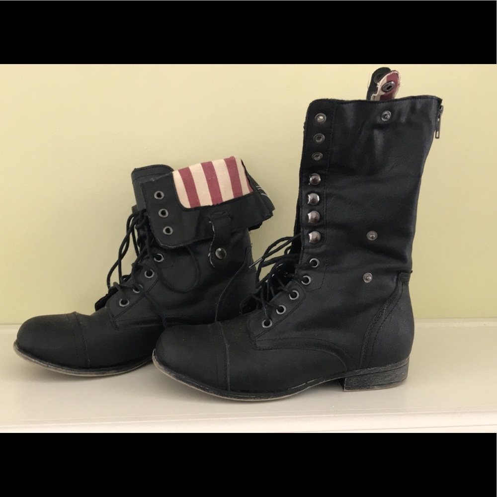 American Flag Black Combat Lace up Boots